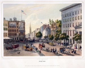 Broad-Way, pubi. 1850 (väri litho) tekijältä Augustus (after) Kollner