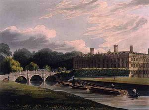 Clare Hall, Cambridge, "The History of Cambridge", kaiverrettu J. Bluck (fl.1791-1831), pub. kirjoittanut R. Ackermann