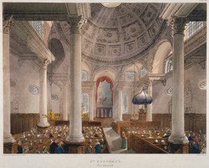 St Stephen Walbrookin kirkon sisätilat jumalanpalveluksen aikana, Lontoon kaupunki, 1809