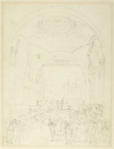 Tutkimus Common Council Chamber, Guild Hall, alkaen Microcosm of London (Lontoon mikrokosmos). tekijältä Augustus Charles Pugin