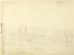 Tutkimus Custom Housea varten, Thames-joelta käsin, Lontoosta Microcosm of London (Mikrokosmos Lontoosta) tekijältä Augustus Charles Pugin