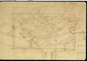 Study for Exhibition Room, Somerset House, Microcosm of London (recto); Luonnos maalauksesta: Madonna ja lapsi (käänteinen) tekijältä Augustus Charles Pugin