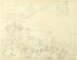 Tutkimus Guild Hallille, konkurssiin menneen tutkinta ennen velkojiaan, Microcosm of London tekijältä Augustus Charles Pugin