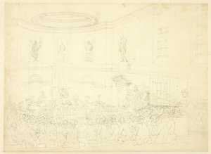 Tutkimus India Housea varten, myyntihuone, Lontoon mikrokosmoksesta. tekijältä Augustus Charles Pugin