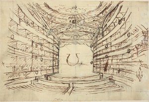 Opiskelu Opera Houselle, Microcosm of London tekijältä Augustus Charles Pugin