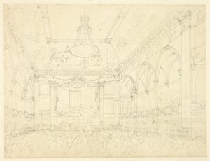 Tutkimus Pantheon Masqueradea varten, Microcosm of London tekijältä Augustus Charles Pugin