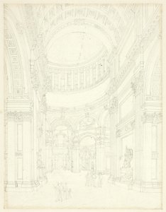 Pyhän Paavalin katedraalia varten tehty tutkimus, Lontoon mikrokosmos -teoksesta. tekijältä Augustus Charles Pugin