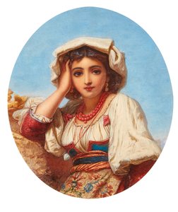 Italian tytön pää (akvarelli)