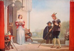 Shakespeare: Slender ja Anne Page, Windsorin vaimot, näytös I, kohtaus 1 (värilitho) tekijältä Augustus Wall (after) Callcott