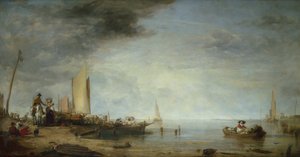 Dutch Market Boats, Rotterdam (öljy kankaalle) tekijältä Augustus Wall Callcott