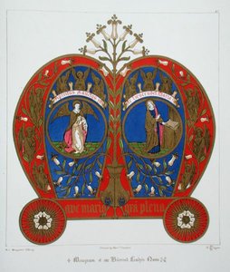 Siunatun Ladymme nimen monogrammi, kirjasta "The Glossary of Ecclesiastical Ornament and Constume", litografia H.C. Maguire tekijältä Augustus Welby Northmore (after) Pugin