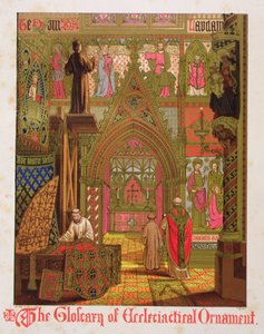 Kuvakudokset, verhoukset ja alttarikankaat, kirjasta "The Glossary of Ecclesiastical Ornament and Costume", litografia H.C. Maguire tekijältä Augustus Welby Northmore (after) Pugin