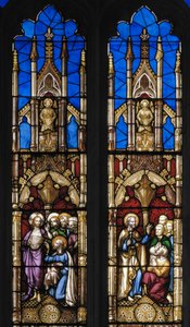 Pyhän apostoli Tuomaksen elämän tapahtumat, yksityiskohta, noin 1843 (lasimaalauksia). tekijältä Augustus Welby Northmore Pugin
