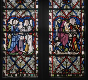 Lady Chapel Window with Scenes from the Life of the Virgin, yksityiskohta, 1851 (lasimaalaukset) tekijältä Augustus Welby Northmore Pugin