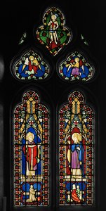 Pyhä Augustinus ja Pyhä Gregorius, kappelin itäikkuna, noin 1844 (lasimaalauksia). tekijältä Augustus Welby Northmore Pugin