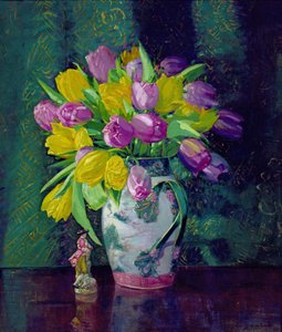 Keltaiset ja mauve-tulppaanit maljakossa tekijältä Augustus William Enness