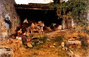 Italian maatila (öljy paneelissa) tekijältä Aurelio Tiratelli