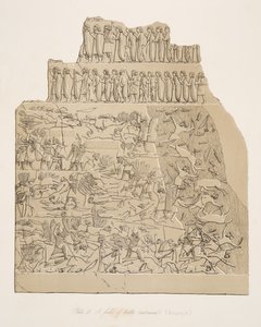 Taistelukenttä (Kouyunjik), teoksesta Monuments of Nineveh, pub. 1849 tekijältä Austen Henry Layard