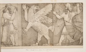 Basreliefit pienen temppelin (Nimroud) sisäänkäynnillä, Monuments of Niniven pubista. 1849
