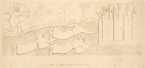Pakolaiset ylittävät joen linnaan Niniven monumenteista, pubista. 1849 tekijältä Austen Henry Layard