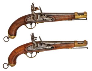 Ahdin itävaltalaisia 16,9 mm flintlock-palvelupistooleja tekijältä Austrian School