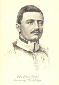 Itävallan arkkiherttua Karl Franz Joseph, Itävalta-Unkarin valtaistuimen perillinen (litho) tekijältä Austrian School