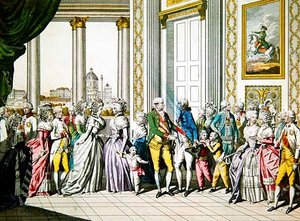 Keisari Leopold II perheineen toivottaa tervetulleeksi Napolin ja Sisilian kuninkaan Ferdinand I:n perheineen Wieniin tekijältä Austrian School