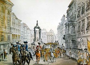 Keisarillinen kortège Grabenissa, Wienissä, 1800-luvun alku (kaiverrus) tekijältä Austrian School