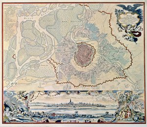 Wienin kaupungin suunnitelma vuoden 1720 kaiverruksen jälkeen (kaiverrus) tekijältä Austrian School