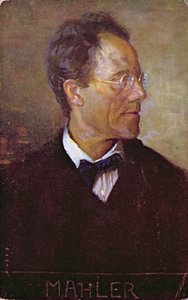 Postikortti, jossa Gustav Mahlerin (1860-1911) muotokuva, n. 1910 (värilitografia). tekijältä Austrian School