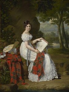 Nainen luonnostelee maisemaa, noin 1830 tekijältä Austrian School