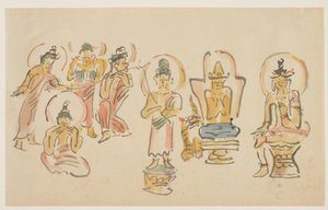 (Asakusa Kannon temppelin karikatyyrit A), n. 1900 tekijältä Awashima Kangestu
