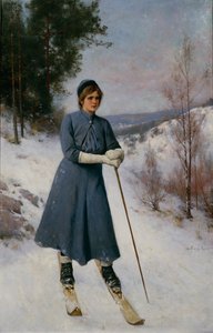 Tyttö suksilla (öljy kankaalle)