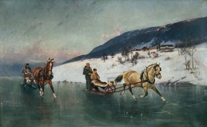 Kelkkaajelu jäällä (öljy kankaalle)
