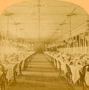Ruokasali, Grand Union Hotel, Saratoga, maailman suurin ruokasali, 1882.