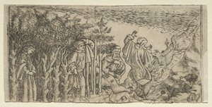 Dante Lost in the Wood: Pakeneminen ja Vergiluksen kohtaaminen, Canto I, 1481. tekijältä Baccio Baldini
