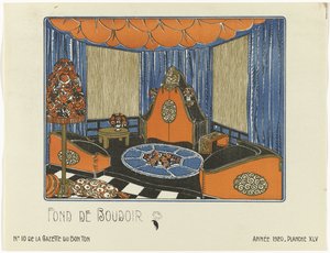 Gazette du Bon Ton, 1920 - nro 10, Pl. XLV: Fond de Boudoir (otsikko esineessä) tekijältä Bagge and Huguet