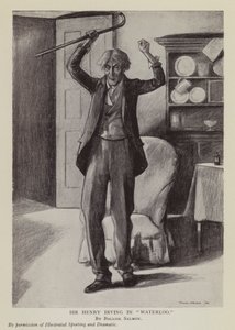 Englantilainen näyttelijä Henry Irving Arthur Conan Doylen näytelmässä Waterloo (litografia).