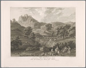 Näkymä Roccagiovineen Rocca Giovine (otsikko esineessä) Suite de VI vues des Environs de Rome (...) (sarjan nimi)