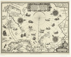 Kartta napapiirin maista hollantilaisten kolmella matkalla vuonna 1598 tekijältä Baptista van (after) Doetechum