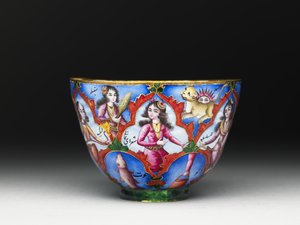 Kannen kulho, lautanen ja lusikka astrologisella koristeella, 1800-luvun alku tekijältä Baqir