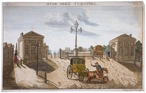 Näkymä Hyde Park Corner Turnpike, Westminster, Lontoo, 1792. tekijältä Barak Longmate Jr