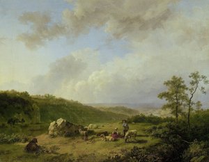 Maisema, jossa sademyrsky uhkaa tekijältä Barend Cornelis Koekkoek