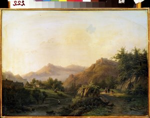Maisema tavalla. Barend Cornelis Koekkoekin (1803-1862) maalaus. Öljy kankaalle. hollantilaista taidetta. M. Kroshitsky Art Museum, Sevastopol (Sevastopol), Ukraina tekijältä Barend Cornelis Koekkoek