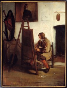 Nuori taidemaalari työpajassaan Barent Fabritiuksen maalaus (1624-1673)
