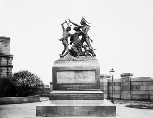 Fort Dearborn Massacre Monument Calumet Streetillä ja 18th Avenuella, Chicago, Illinois, USA, n. 1900 (mv/w kuva) tekijältä Barnes and Crosby