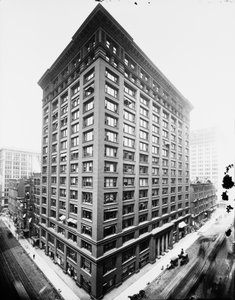 Marquette Building, Chicago, Illinois, USA, n. 1900 (b/w valokuva)