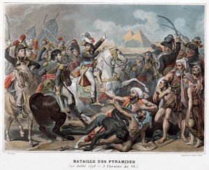 Pyramidien taistelu : Napoleon Bonaparte Egyptissä vuonna 1798 (kaiverrus). tekijältä Baron Antoine Jean (after) Gros