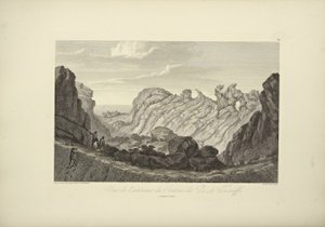 Näkymä Teneriffan huipun kraatterin sisäosista, piirtänyt Gmelin, kuva Alexander von Humboldtin ja Aime Bonplandin "Näkymiä Cordillerasta ja Amerikan alkuperäiskansojen monumenteista", 1813 tekijältä Baron Friedrich Alexander von Humboldt