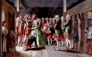 Venäläinen vaikutelma Elisabeth Iere Petrovna (1709-1762) juhlapäivänä ja hänen tulevaisuutensa keisarillisella valtaistuimella, sotilaat vannovat hänen uskollisuutensa Klodtin (1800-luku) 1883 Eremitaaši-museo, Pietari tekijältä Baron Mikhail Petrovich Klodt von Jurgensburg
